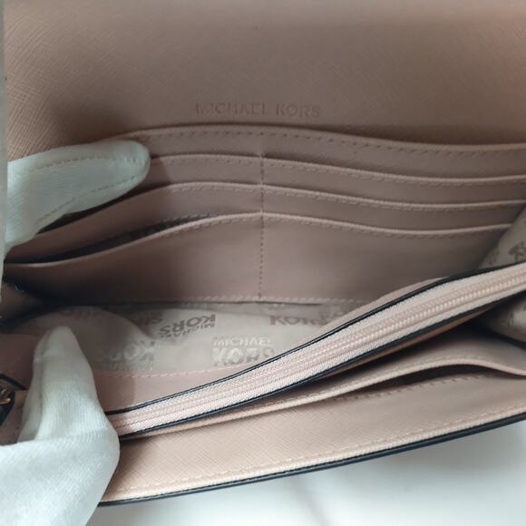 Michael Kors Pink Crossgrain Leather Pushlock Credit Card Bifold Wallet - Picture 9 of 16